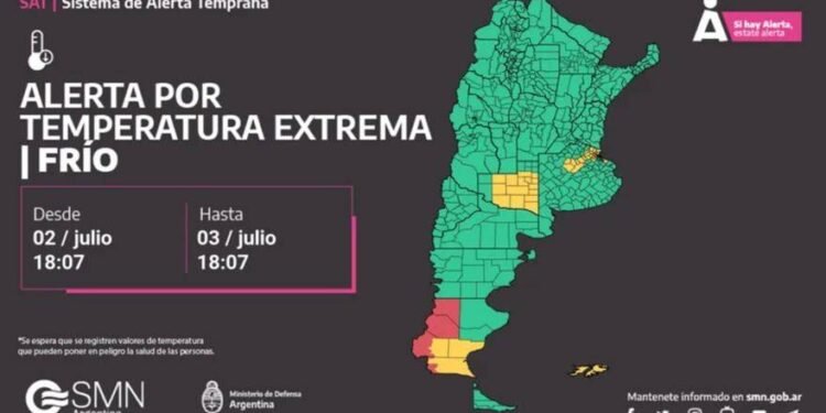 Alerta amarilla por frío extremo en varias provincias